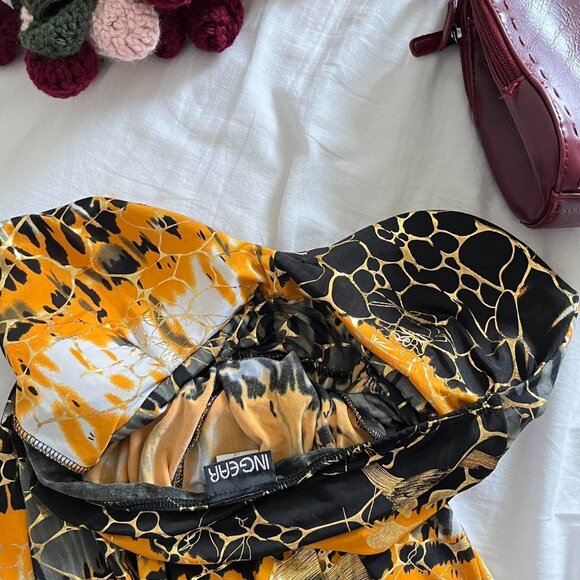 INGEAR 2000s Y2K Black and Yellow Print Halter Neck Sundress - Picture 8 of 8